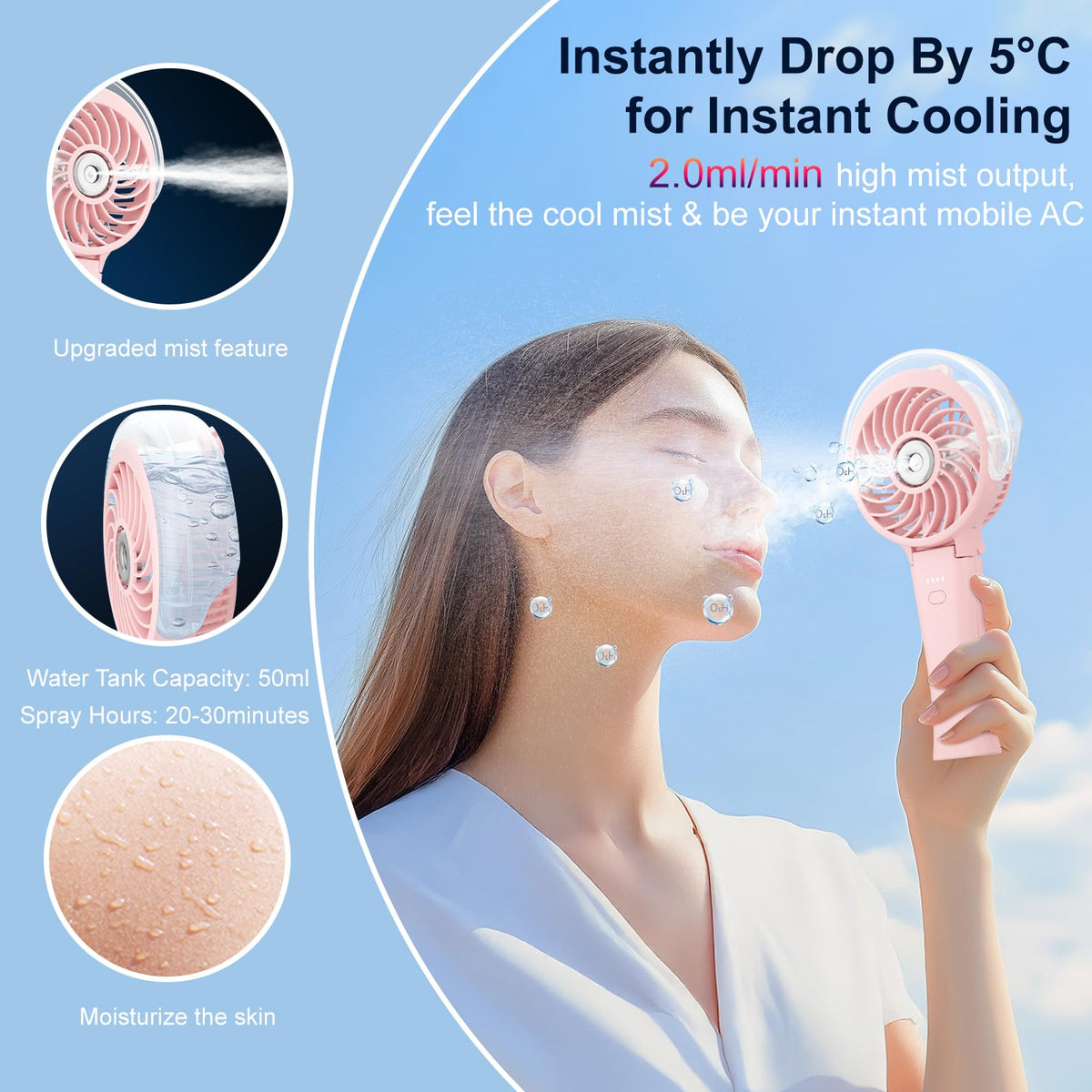 4000mAh Handheld Misting Fan (4000mAh / Pink)