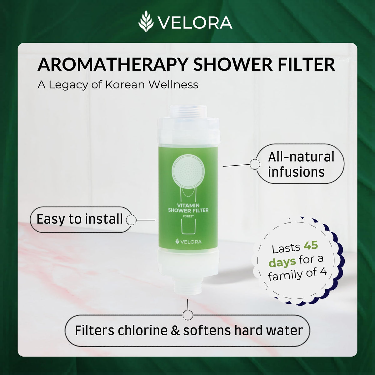Vitamin C Shower Filter and Water Softener for Hard Water (Forest)