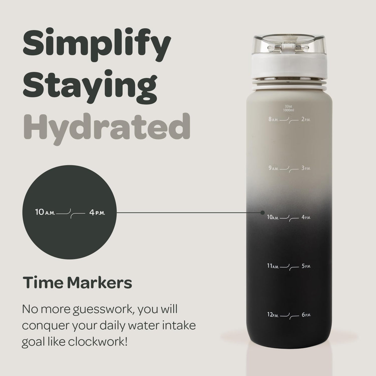 Water Bottle with Time Marker (Grey Black)