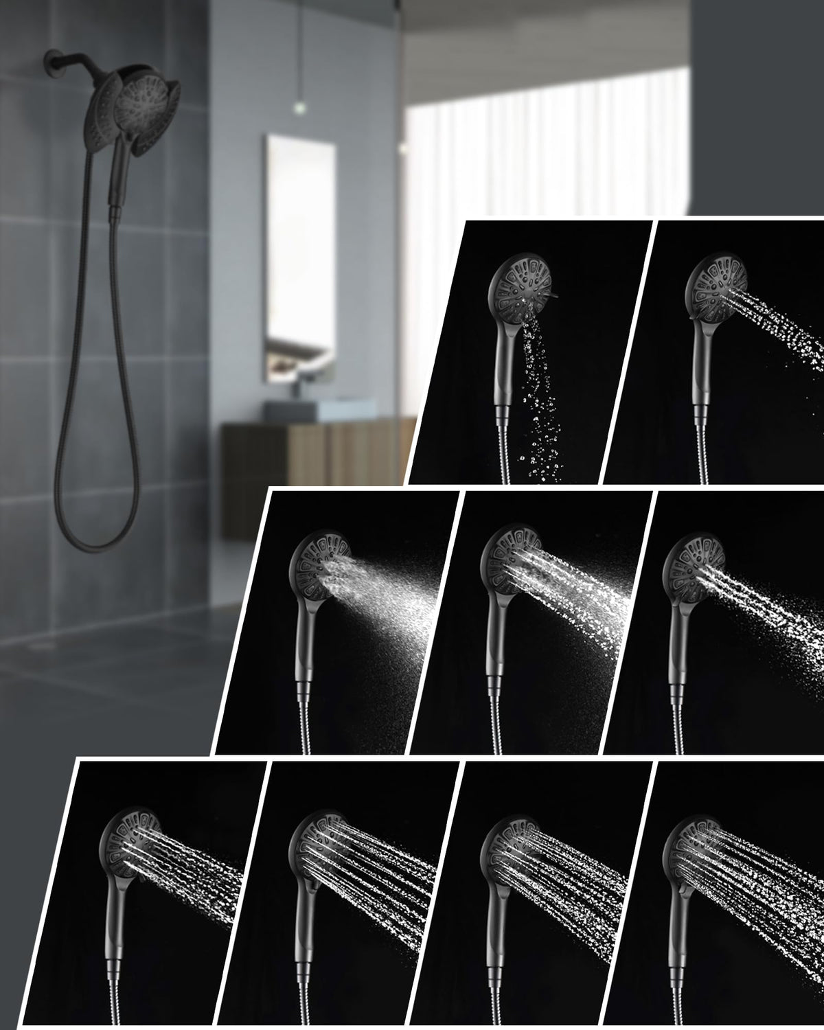2 in 1 Shower Head with Handheld Combo High Pressure Black 2.5 GPM (Black / 2.5 GPM)