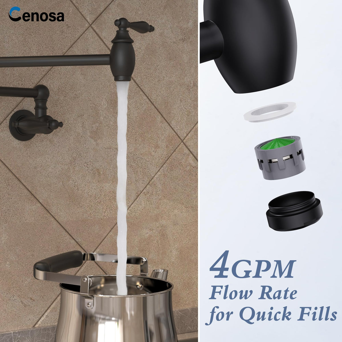 Pot Filler Faucet Matte Black Wall Mount Kitchen Stove Faucet (Matte Black)