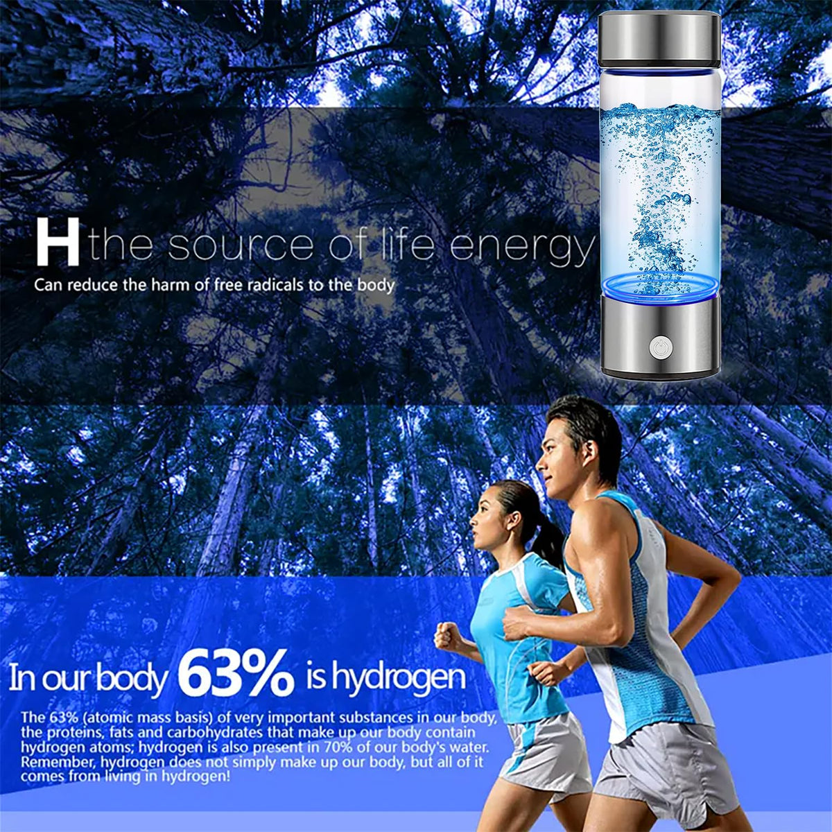 Hydrogen Water Bottle Generator 2pack (Silver-Hydrogen Water Bottle 2PC / Silver)