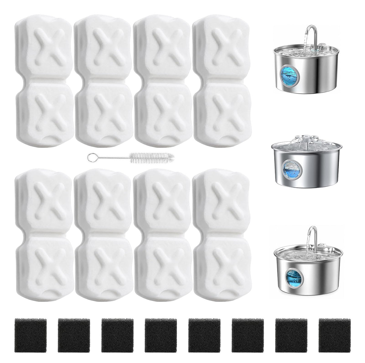 16 Piece Stainless Steel Cat Water Fountain Replacement Fountain Filter