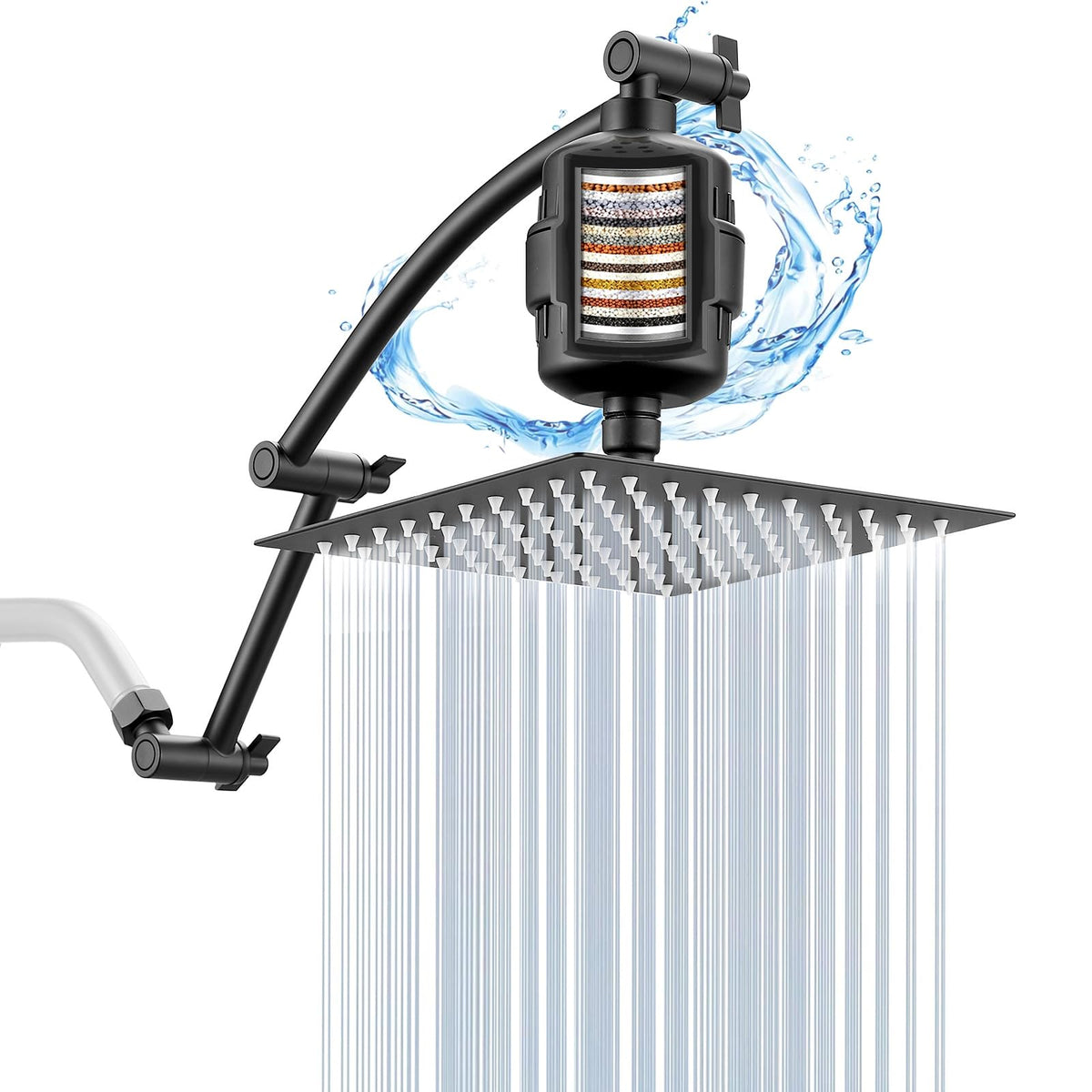 10 Inch Rain Shower Head with 16 Inch Extension Arm for Hard Water (Black / 10 Inch)