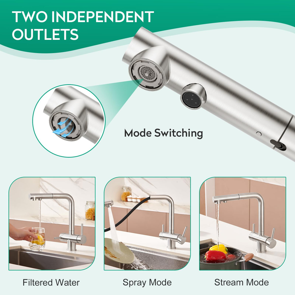 3 Way Kitchen Faucet with Pull Down Sprayer Built