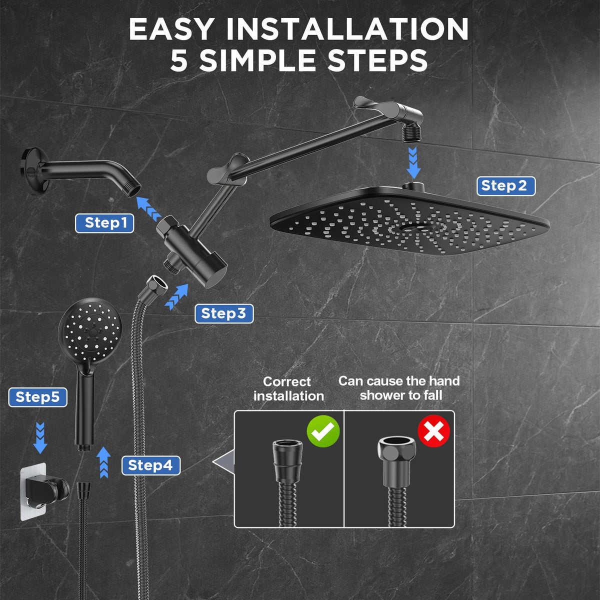 11.8" High Pressure Shower Head with Handheld (Matte Black / 11.8 Inch High Pressure)