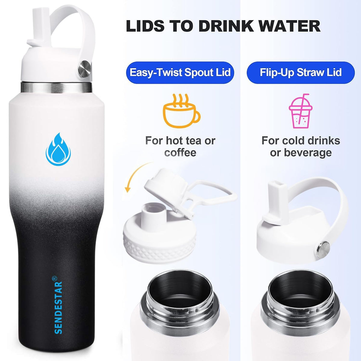 SENDESTAR 40oz Stainless Steel Water Bottle (Day&Night / 40 Ounces)