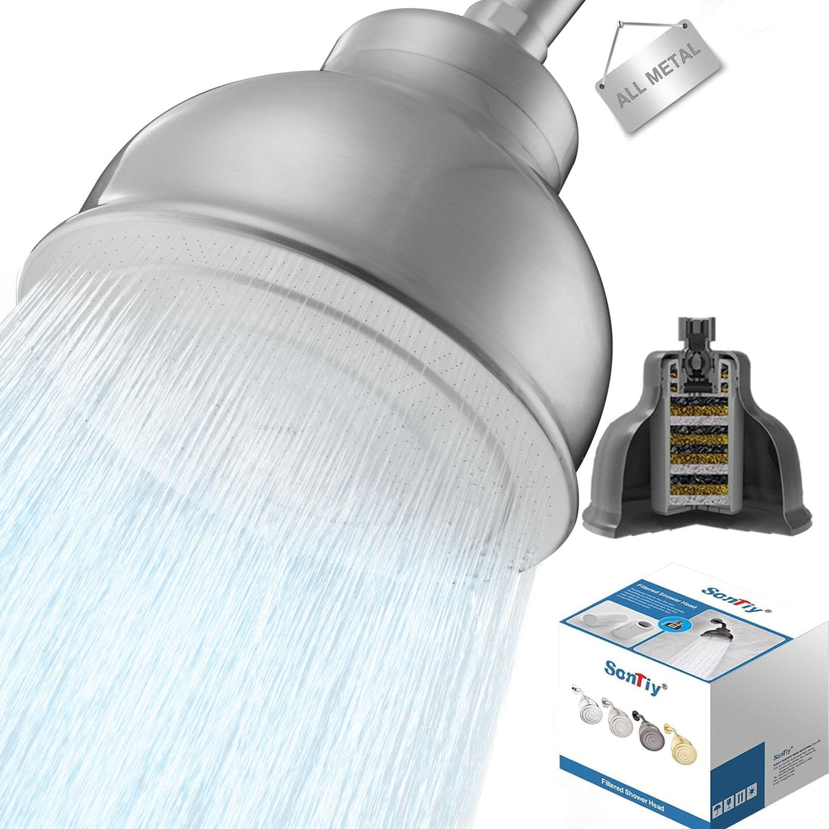Stainless Steel Shower Head with Filters (Brushed)