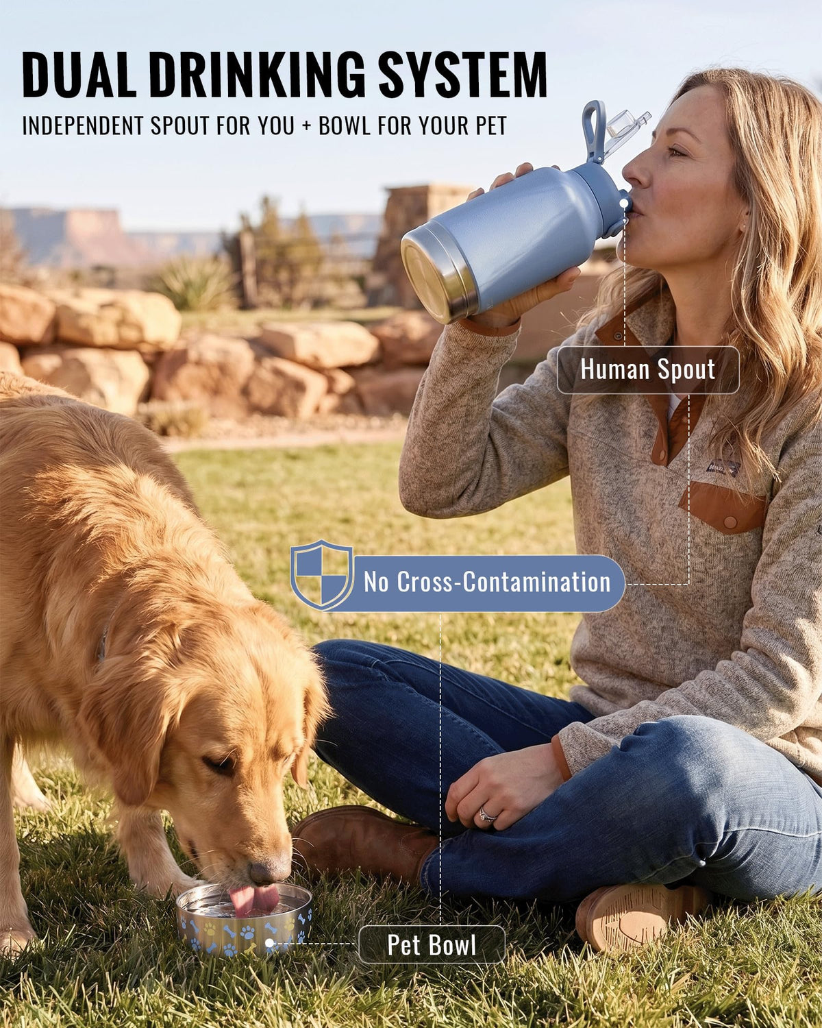 37oz 1.1L Insulated Dog Water Bottle with Carrying Case (Blue)