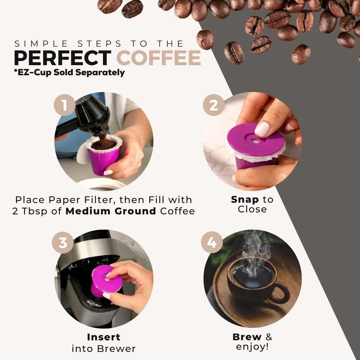 EZ Cup Paper Filters with Lid for Reusable Coffee Pods
