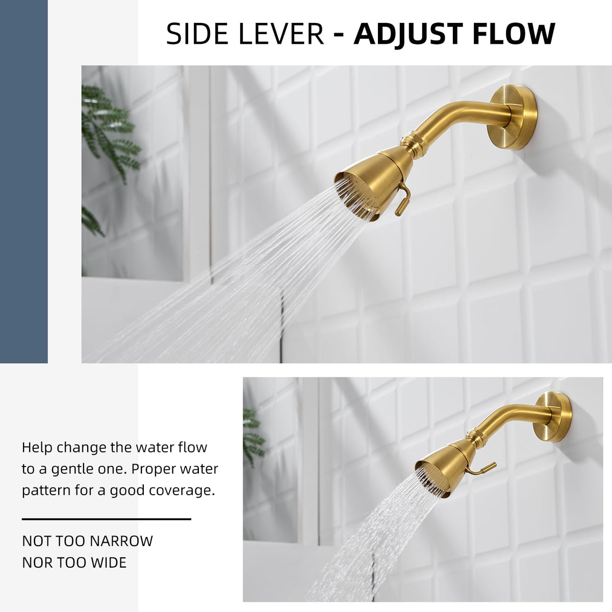 High Flow Shower Head Adjustable (Brushed Dark Gold)