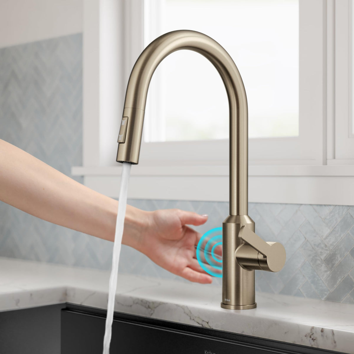 Champagne Bronze Touchless Pull Down Kitchen Faucet KSF (Pull Down Touchless Faucet / Spot Free Antique Champagne Bronze)