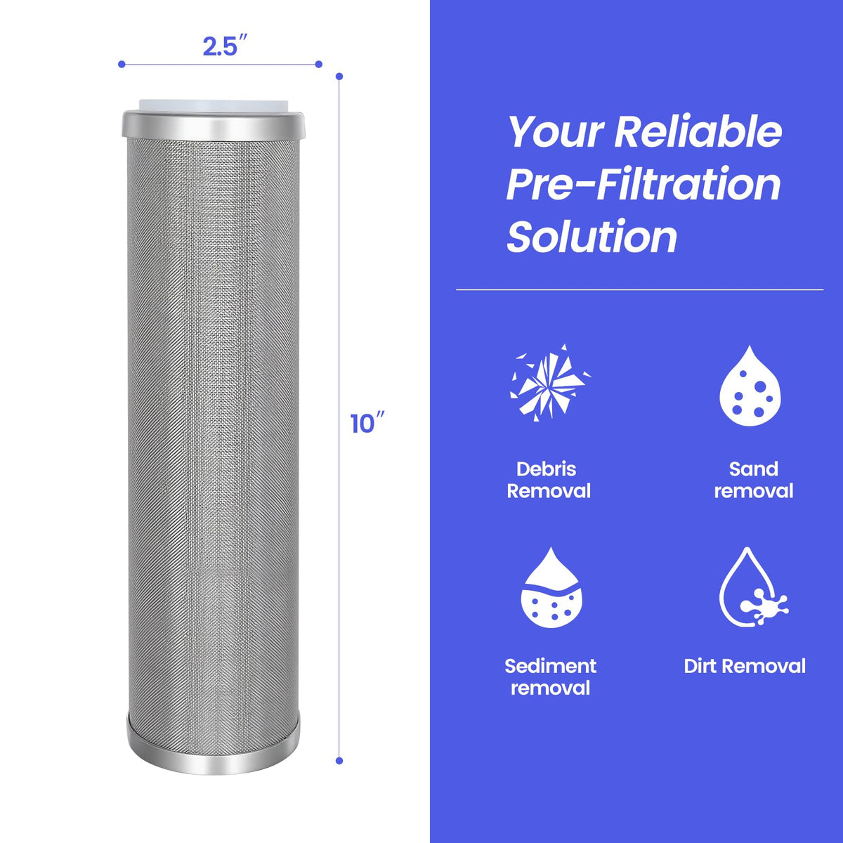 Stainless Steel Cleanable Wire Mesh Filter Cartridge 10”Length (800 micron)