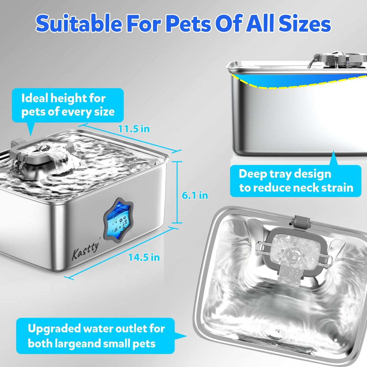 4Gal 15L Stainless Steel Dog Water Fountain for Pets