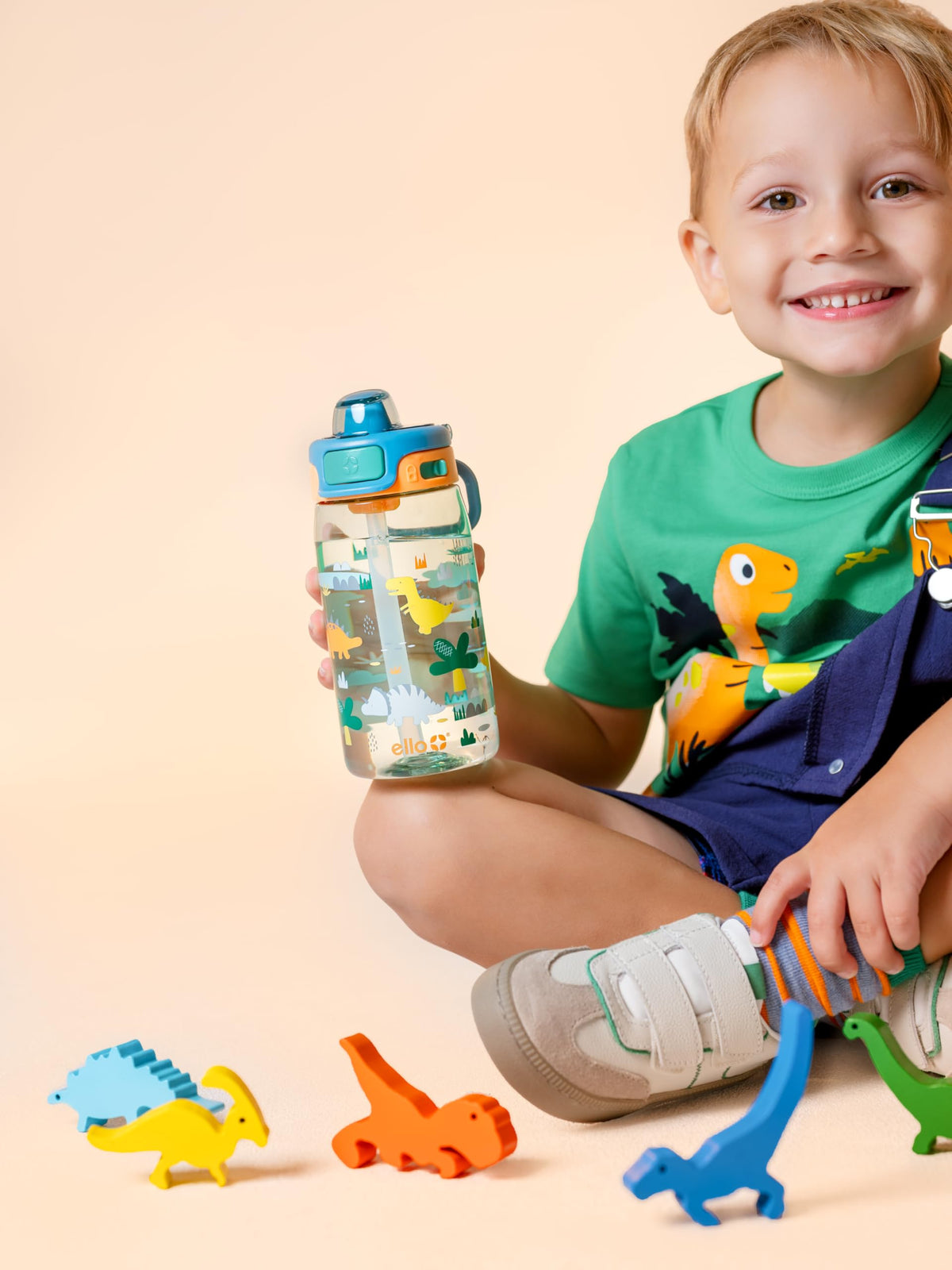 Kids Pop & Fill 16oz Tritan Plastic Water Bottle with Quick Fill Technology (Dino)