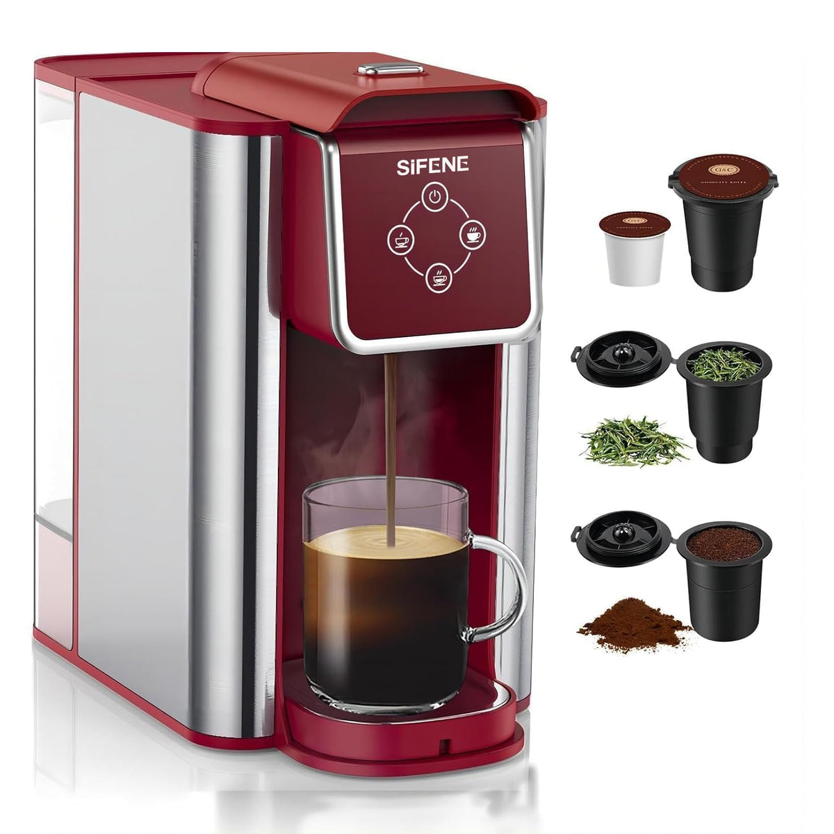 3-in-1 Single Serve Coffee Maker, K-Cup Pods, Grounds & Tea,Red (Red)