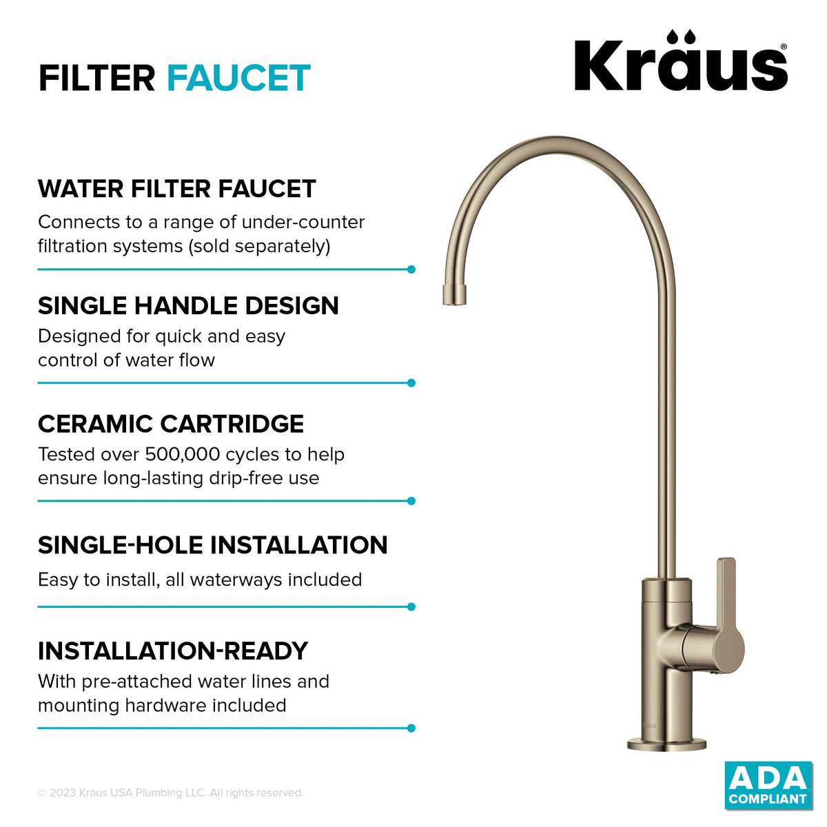 Oletto Single Handle Drinking Water Filter Faucet for or Water Filtration System in Spot (Filter Faucet / Spot Free Antique Champagne Bronze)