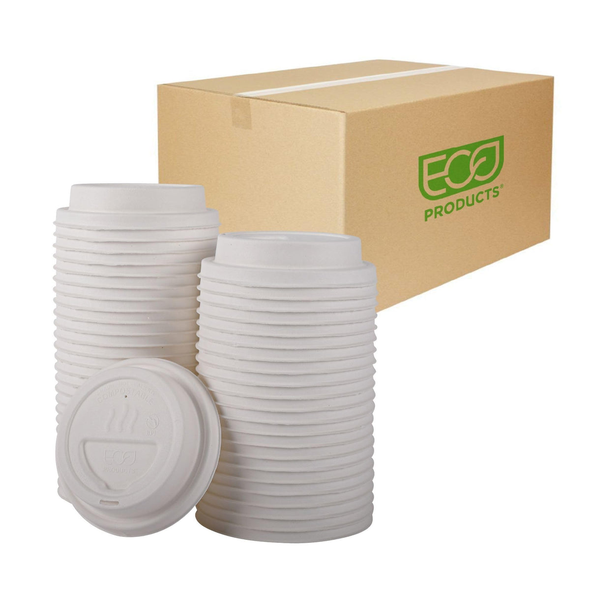 Eco Products Compostable Molded Fiber Coffee Cup Lids (Molded Fiber / 10-20 oz White, 1000 Count)