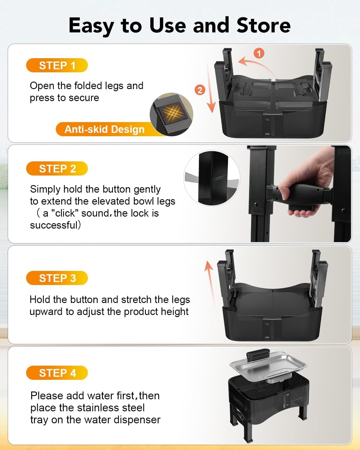 8.5L Elevated Dog Water Fountain with 4 Heights Adjustable