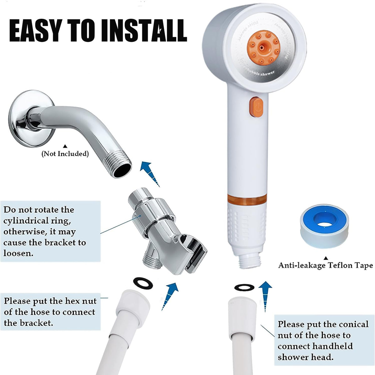 High Pressure Shower Head with Handheld (White)