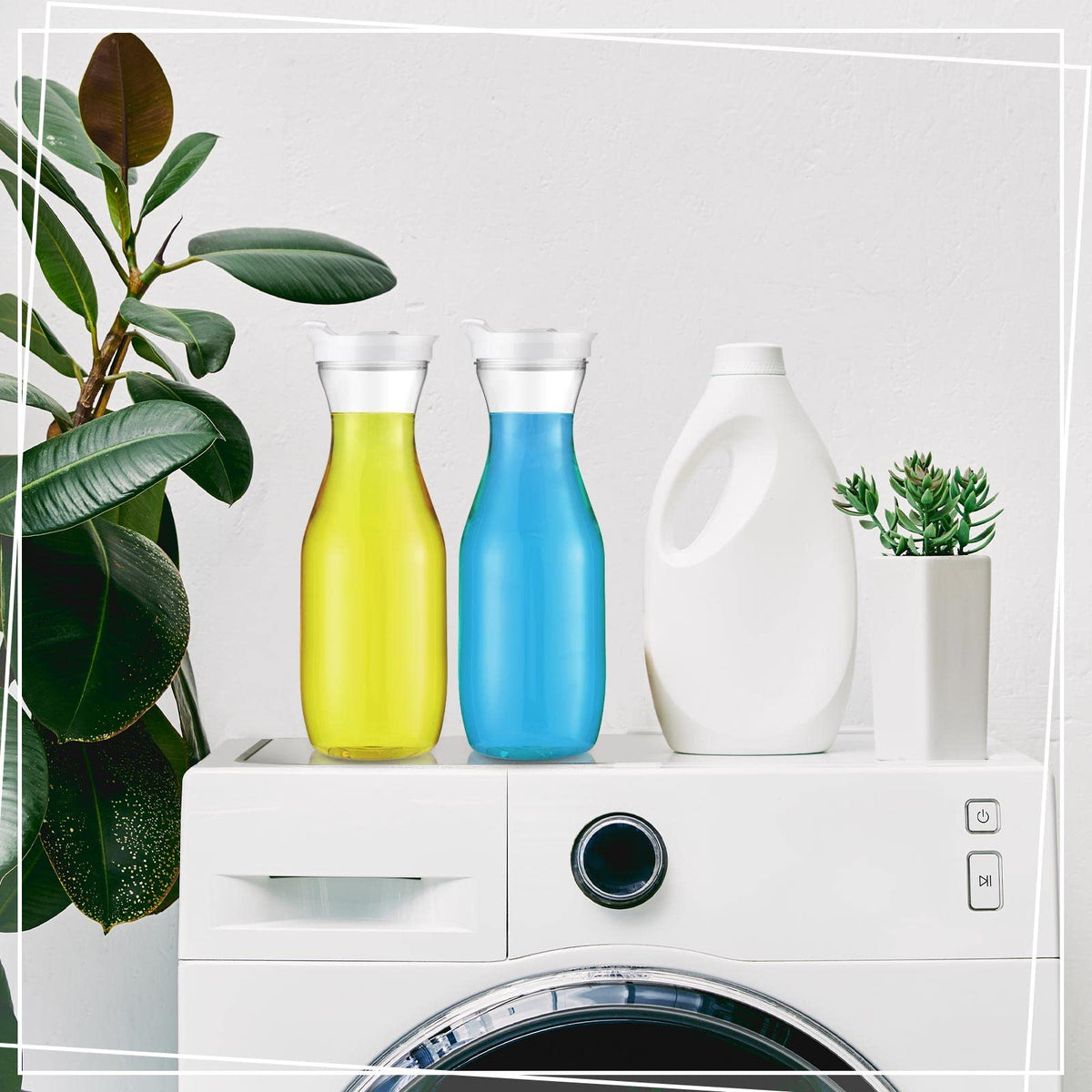 6 Pcs Plastic Water Carafe with Lid 32 Oz Clear (White Cap)