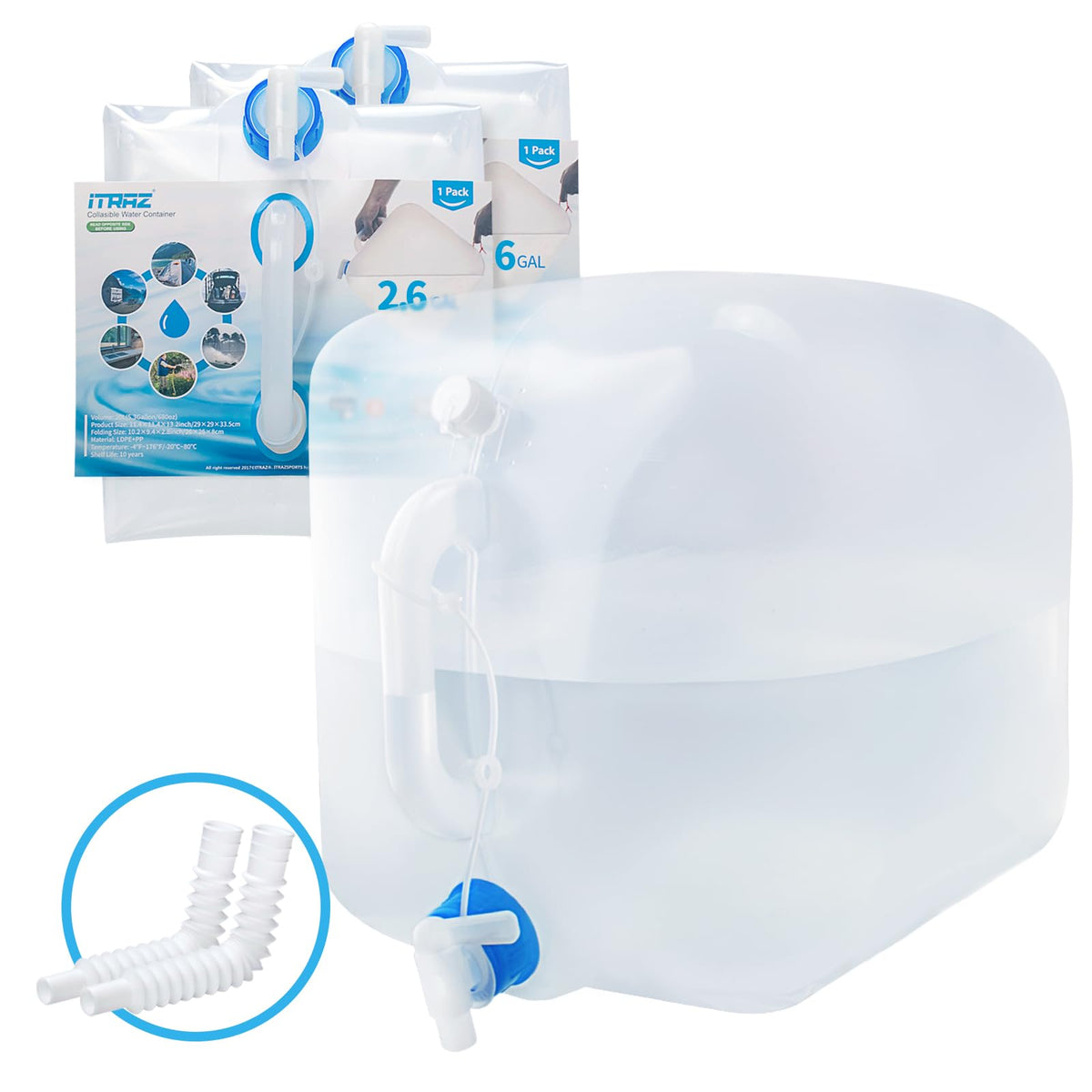 BPA Free Collapsible Water Container with Spigot (2-Pack 2.6 Gal)