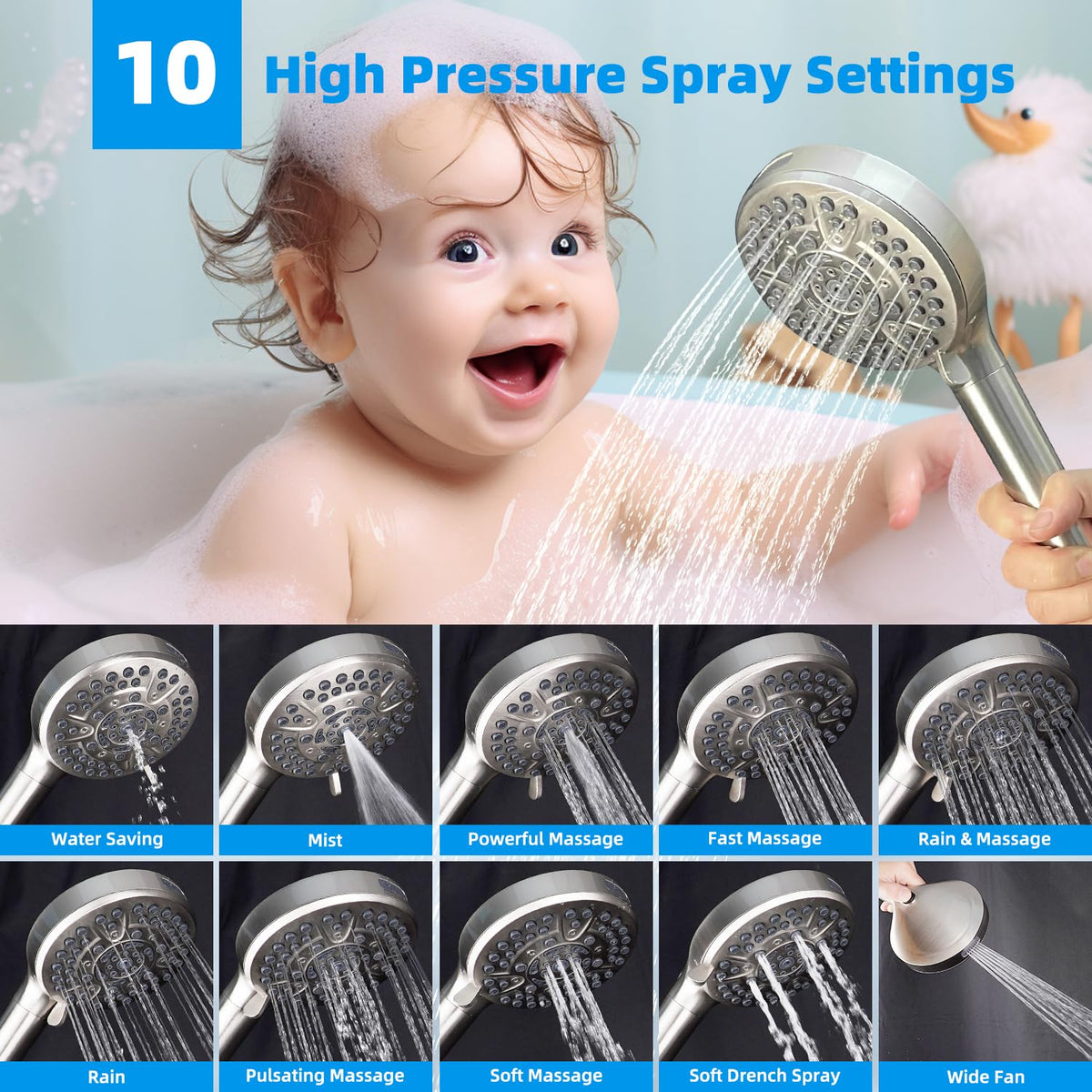 All Metal Dual Filtered Rainfall High Pressure 10'' Shower Head (Square 10'' with Filter / Brushed Nickel)