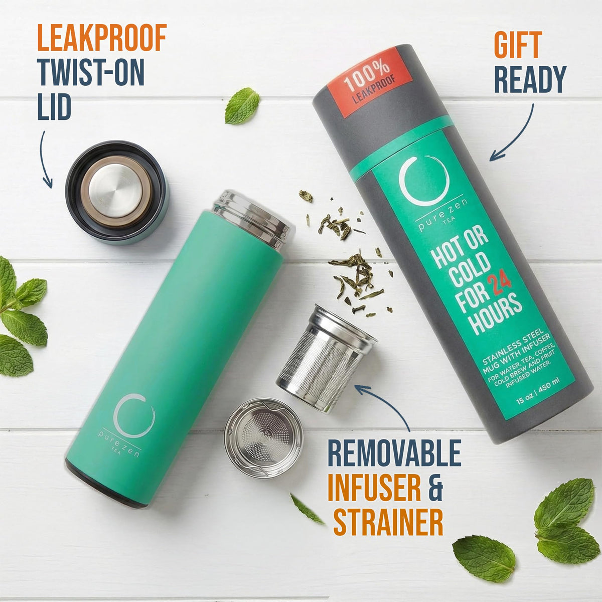 Insulated Tea Infuser Bottle (Green)