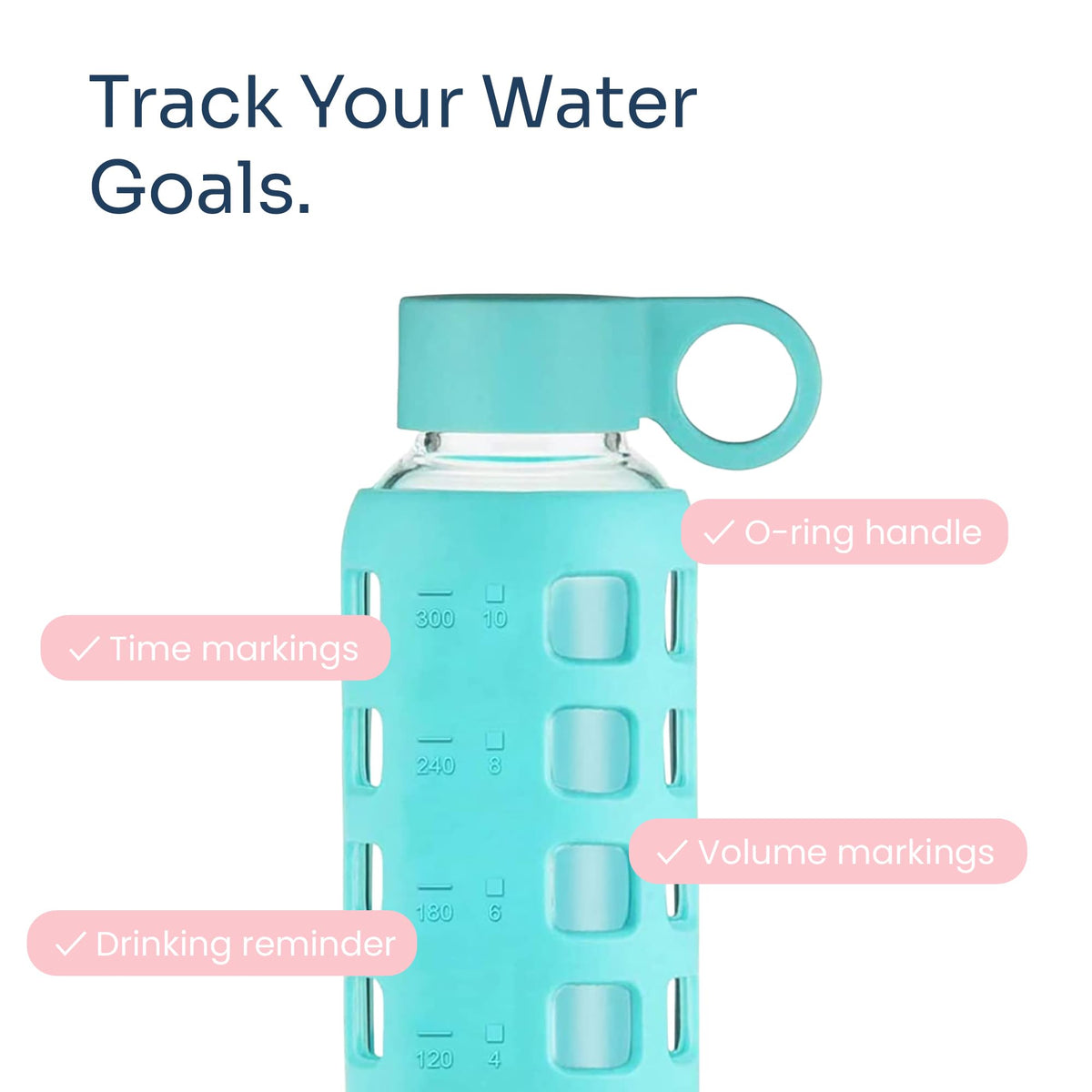 40oz / 32oz / 22oz / 12oz Borosilicate Glass Water Bottle with Time & Volume Markers, Silicone Sleeve, Stainless Steel Lid | Reusable Glass Bottle for Water & Juice (Aqua Blue (1 Count) / 12 Ounces)
