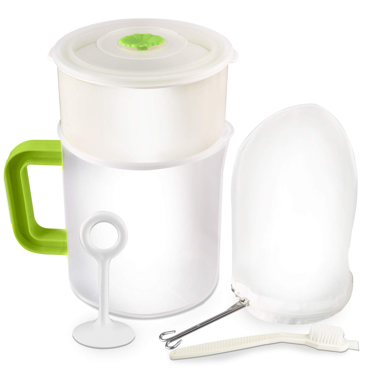 Multiple Usage Food Strainer Greek Yogurt Strainer Maker with 200 Micron Nylon Cheesecloth Bag Food Grade Polycarbonate and Stainless Steel Mesh BPA