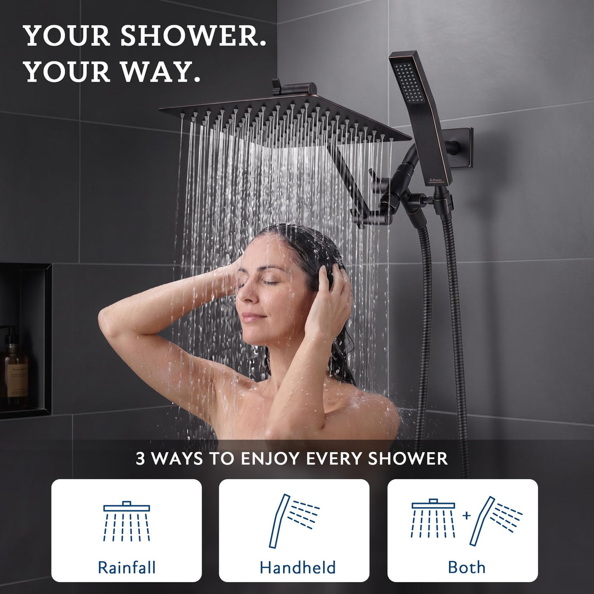 All Metal 8" Rain Shower Head with Handheld for Bathroom Upgrade (8 Inches / Oil Rubbed Bronze)