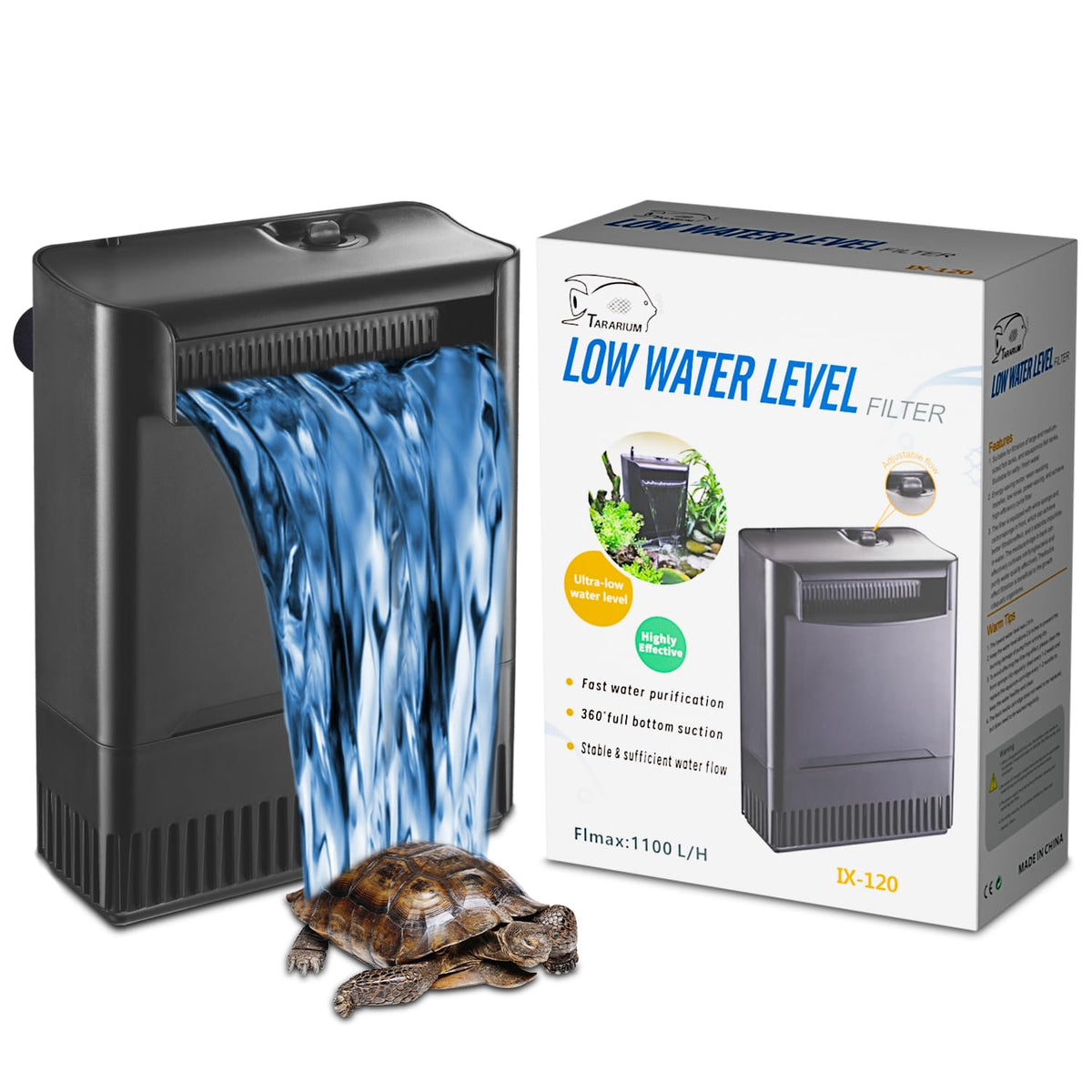 Turtle Tank Filter Aquarium Filter Power Adjustable 20 (Medium for 20-55 Gal)