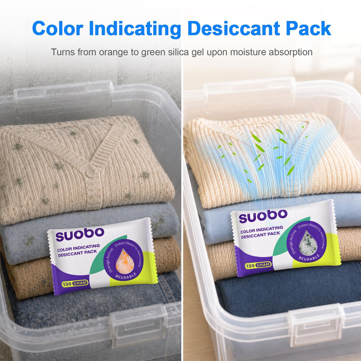 Reusable Color Indicating Desiccant Packs (130g(10-pack))