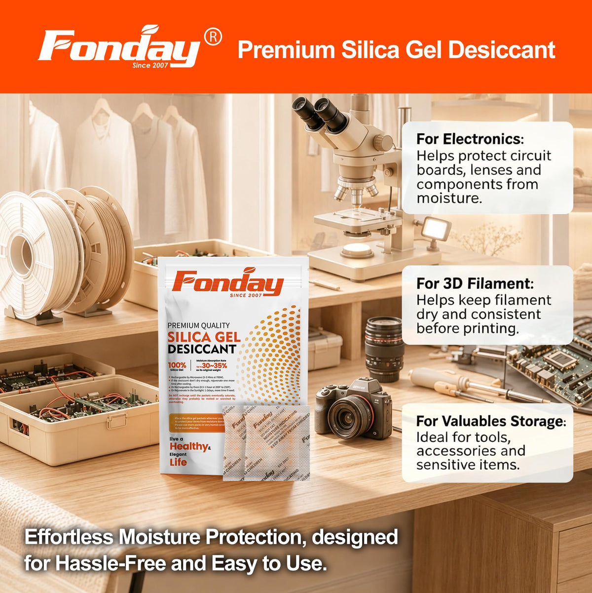 20Gram 100Packets Fonday Moisture Indicating Silica Gel Desiccant Packs (20Gram)