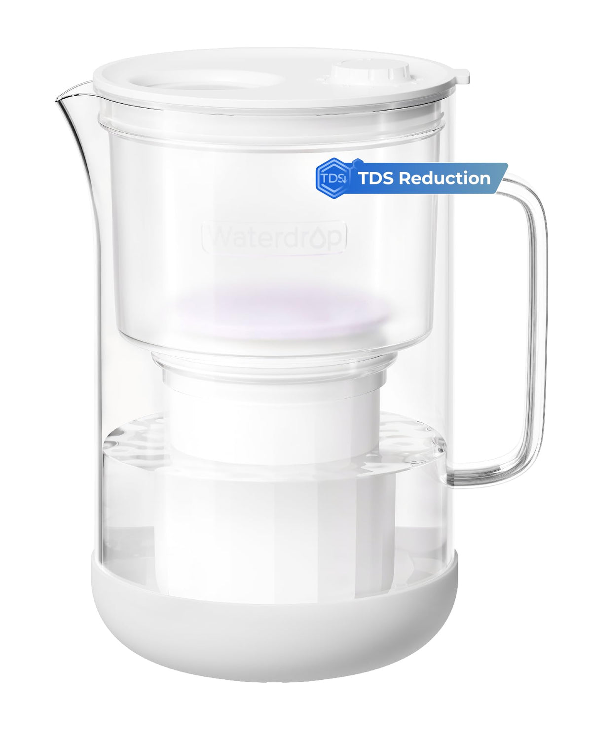 PT-13W TDS-Reducing Glass Water Filter Pitcher, Large 10-Cup (White)