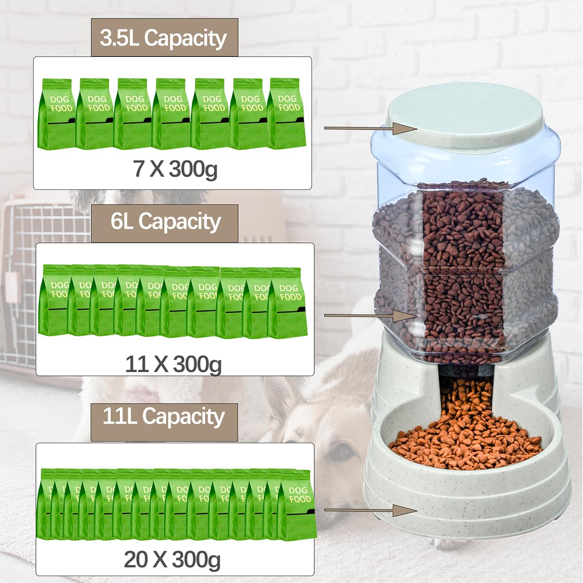 2 Pack 6L Automatic Gravity Pet Feeder and Water Dispenser Set (Gray-Water&Feeder Set / 6 Litre)