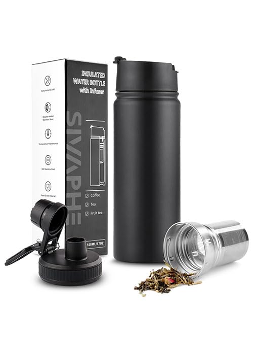 Tea Infuser Bottle With Removable Loose Leaf Tea Strainer Cup 18 (Black / 18 Ounces)