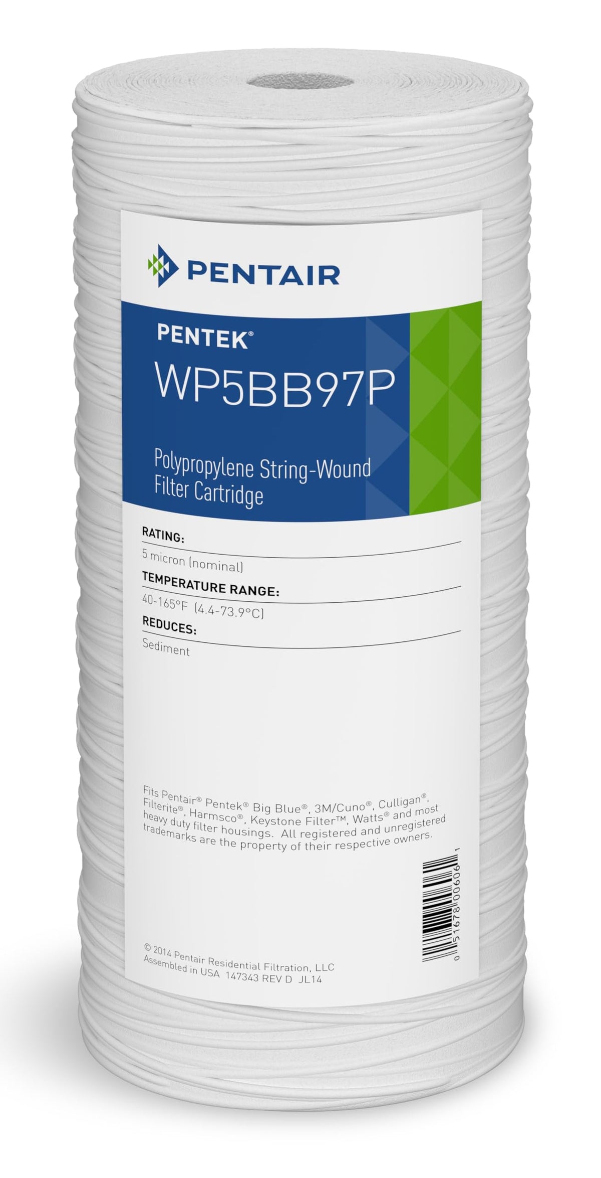 Pentair Pentek WP5BB97P Big Blue Sediment Water Filter (1 Count (Pack of 1) / 5 Micron)