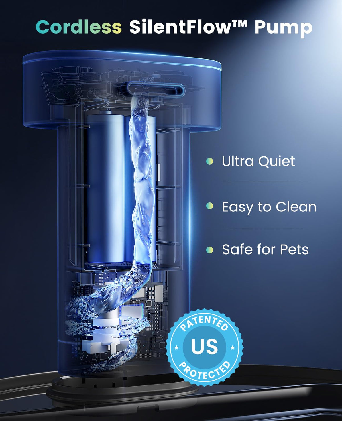 3.2L Cordless Stainless Steel Cat Fountain with 6 Filters