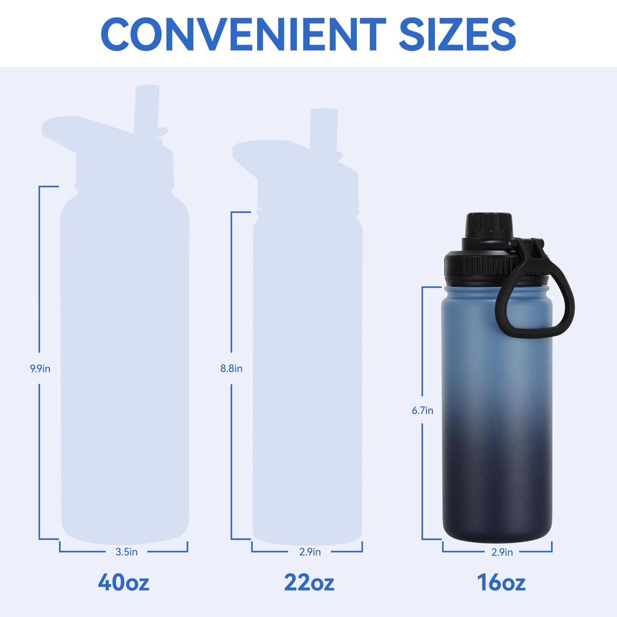 16 oz Kids Water Bottle for School Stainless Steel Double Wall Vacuum Insulated Water Bottle with Straw lids & Spout Lid (Blue/Navy / 16oz/8 Pack)