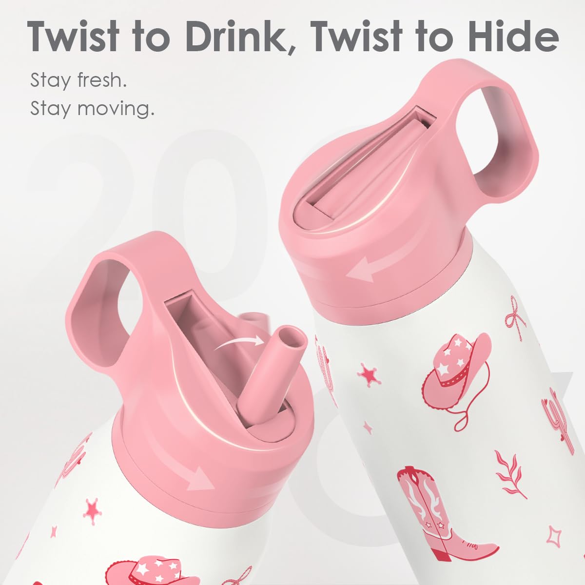 Cowgirl Water Bottle with Twist Lid Insulated Stainless Steel 20oz (Cowgirl)