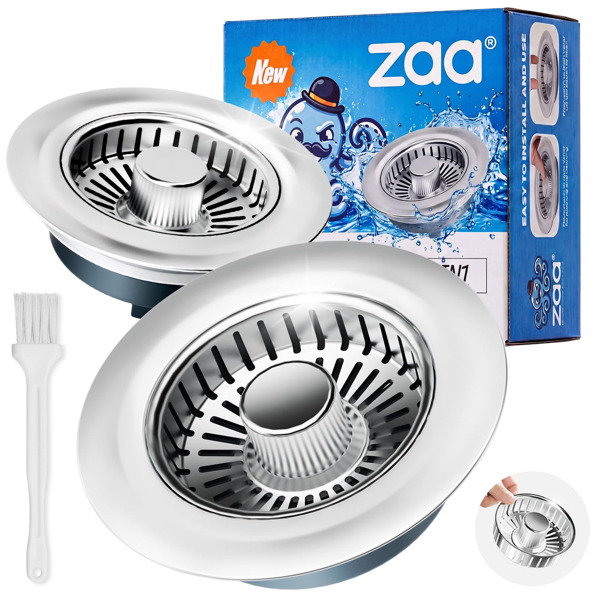 3 in 1 Kitchen Sink Drain Strainer Stopper Removable Basket Pop (Chrome Silver)