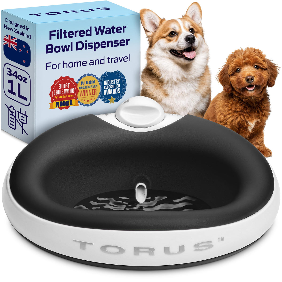 Filtered Portable Dog Water Dispenser (Shadow Pup / Mini (34 oz / 1L))