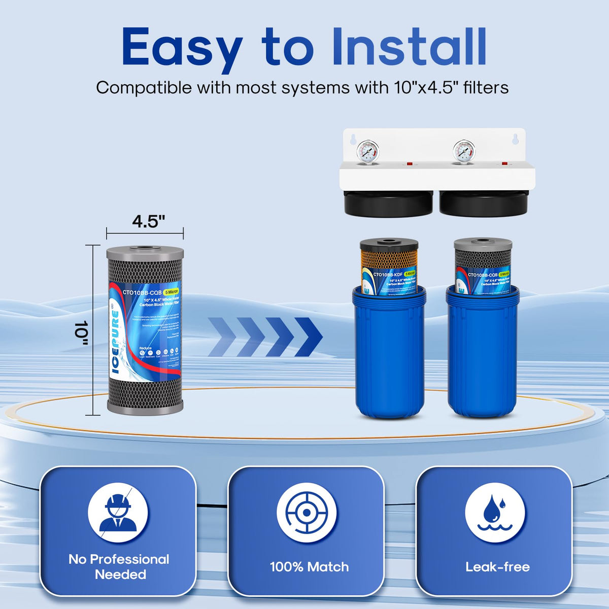 2 Stage 10" x 4.5" Whole House Carbon Water Filter Set (Lead Removal Filter + Heavy Metals Removal Filter / 2 Count (Pack of 1))