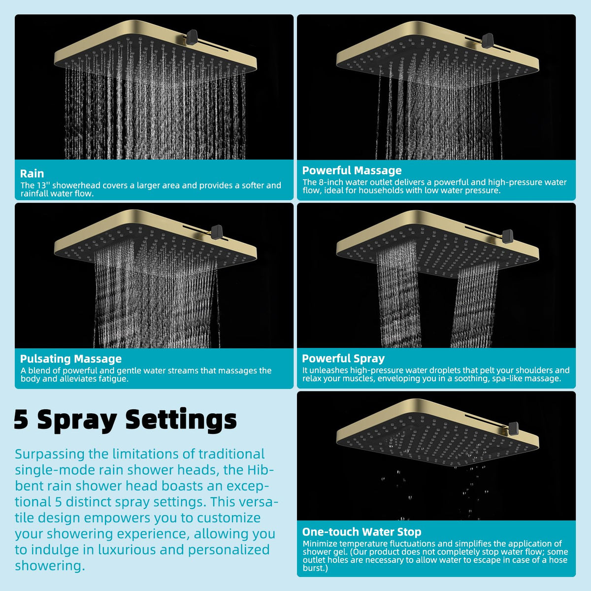 Rain Shower Head (Square 13'' with Arm / Brushed Gold)
