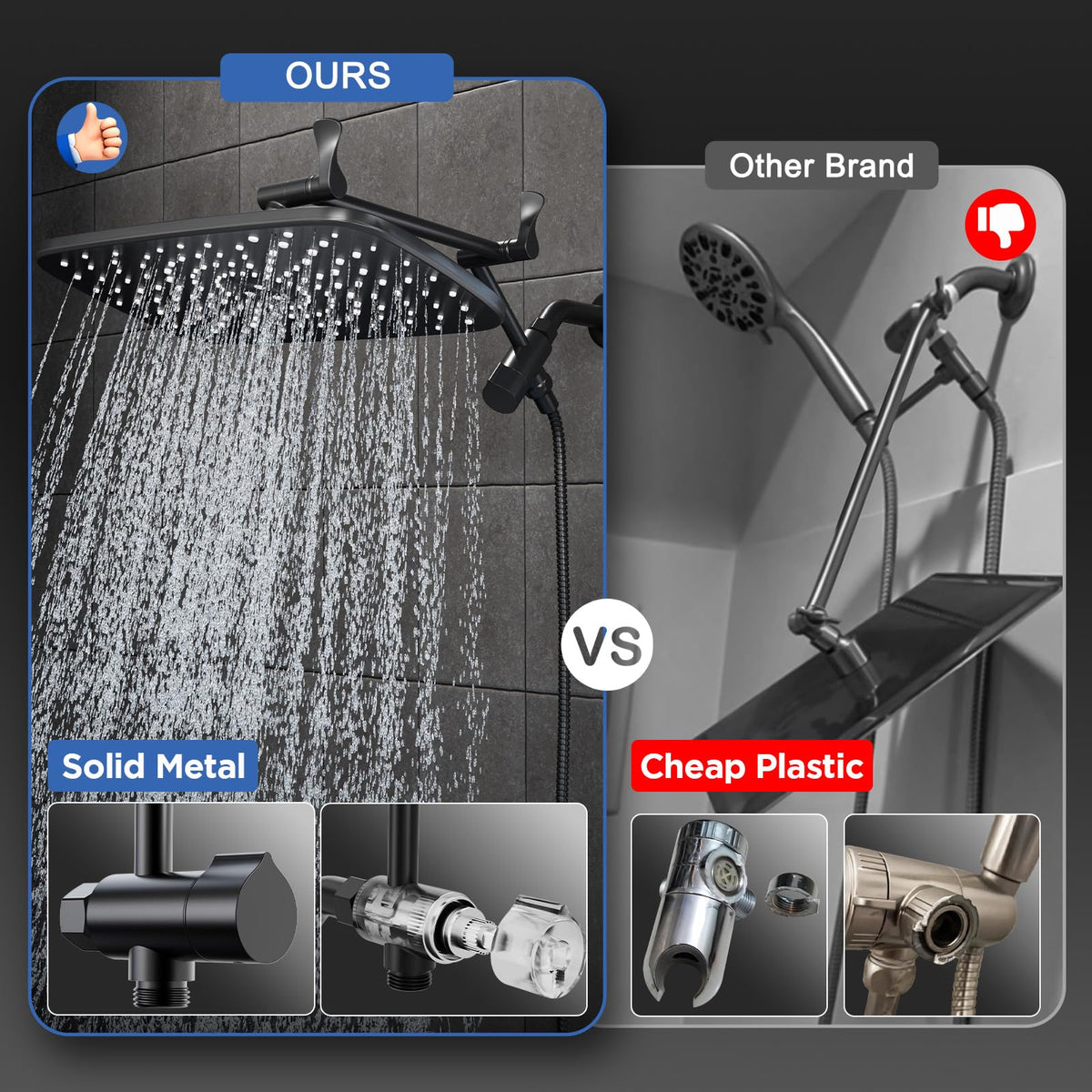 11.8" High Pressure Shower Head with Handheld (Matte Black / 11.8 Inch High Pressure)