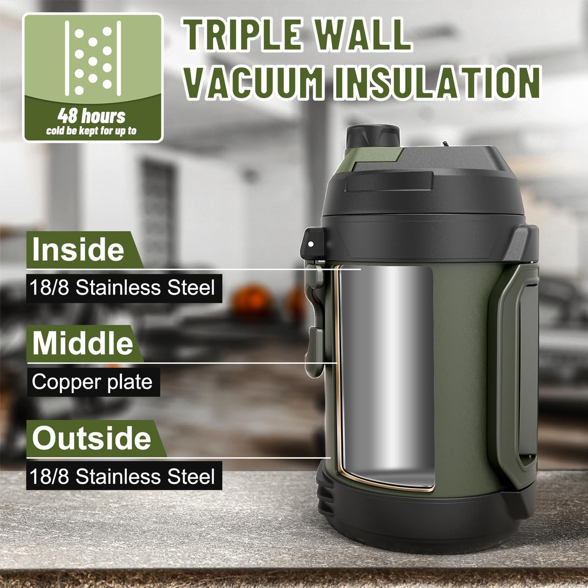 1 gallon water jug (Matte Black / 128 Ounces)