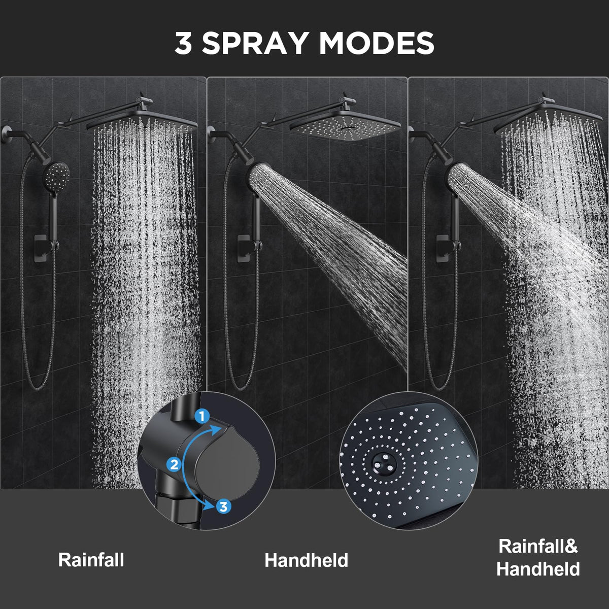 11.8" High Pressure Shower Head with Handheld (Matte Black / 11.8 Inch High Pressure)