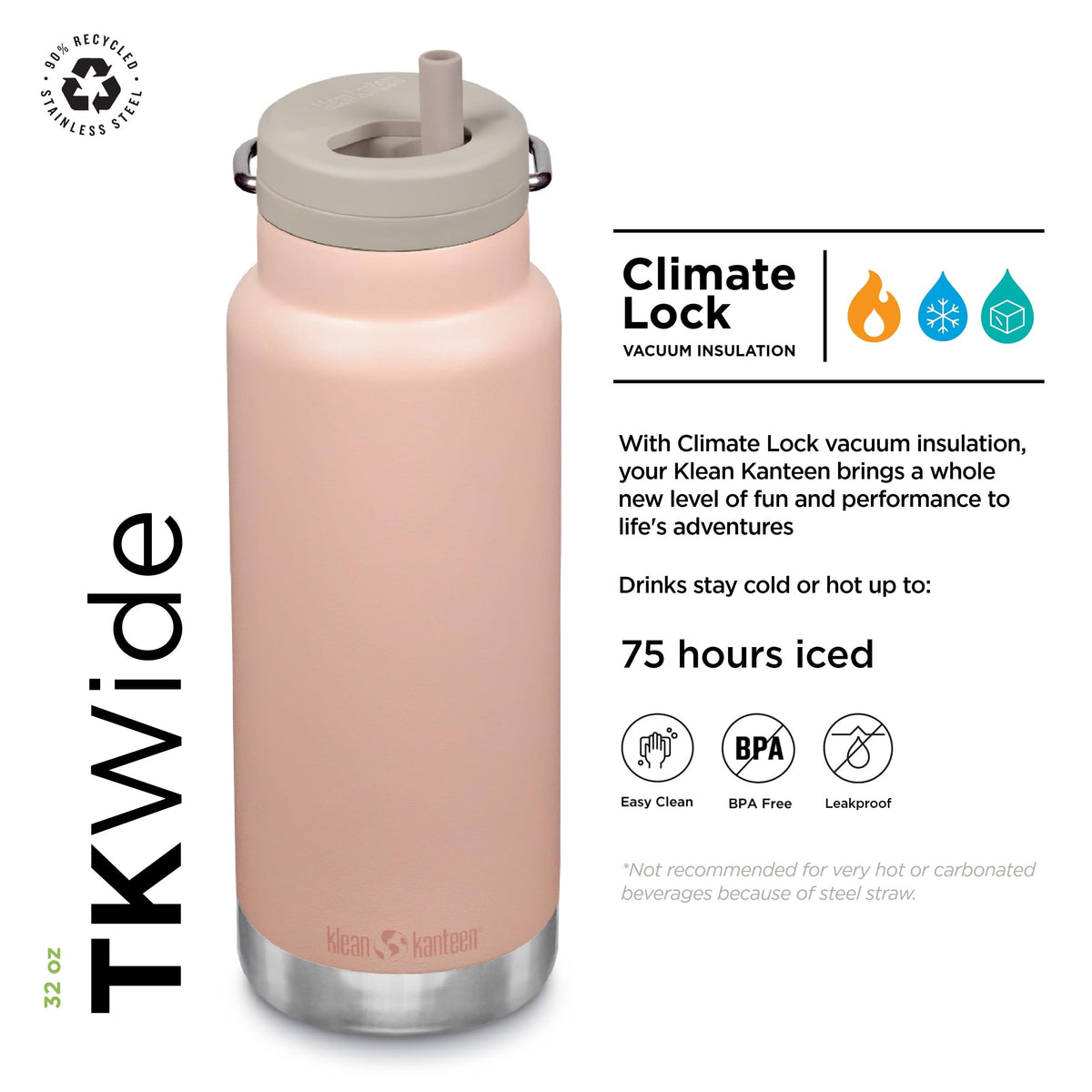 32oz TKWide Insulated Water Bottle with Twist Cap (Peach Parfait)