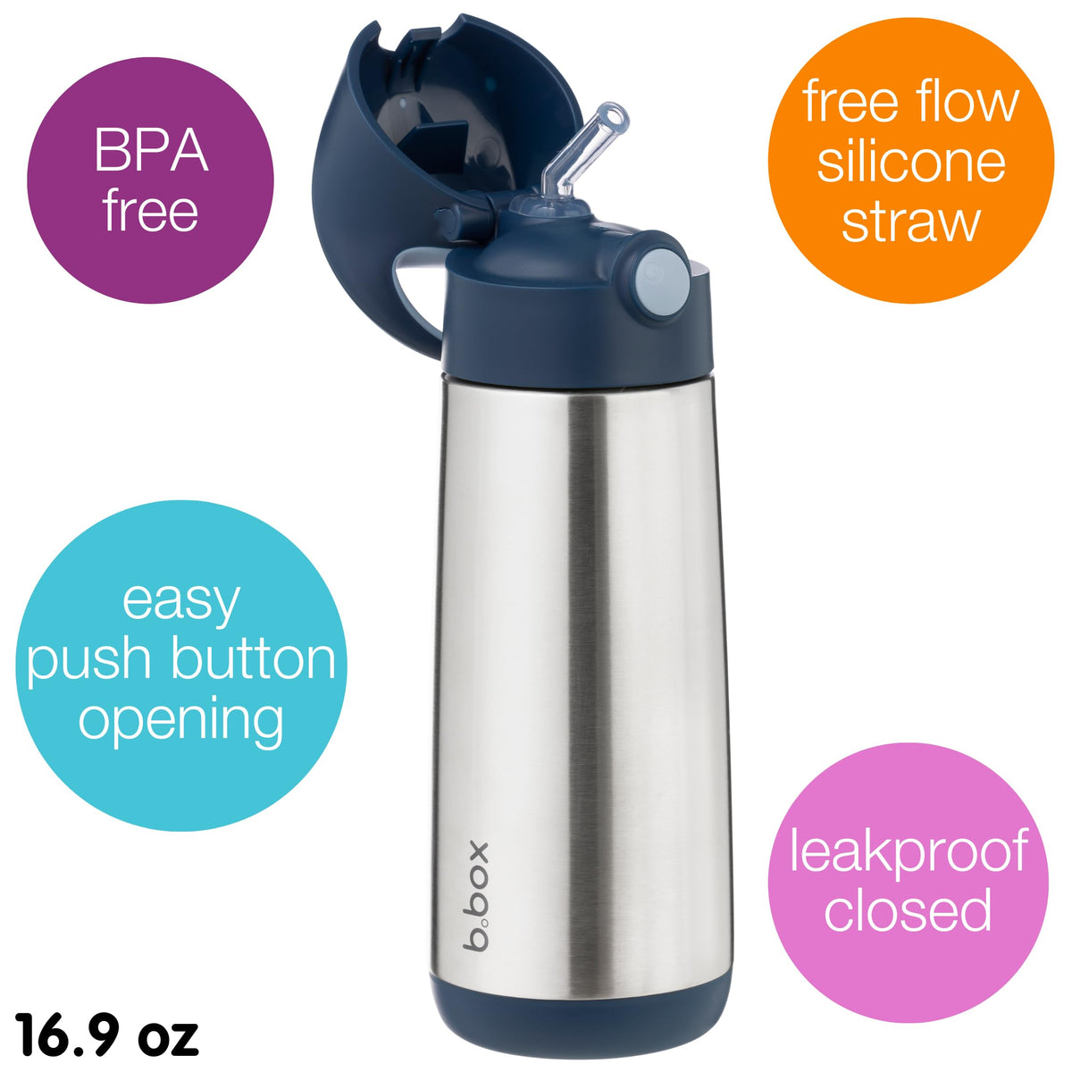 Insulated Water Bottle for Kids (Midnight / 16.91 Ounces)